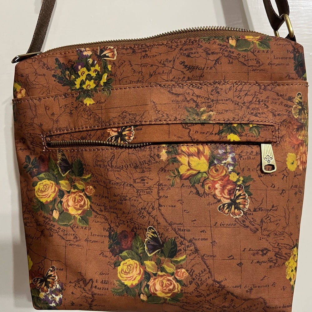 Patricia Nash Brown and Yellow Floral Crossbody Bag